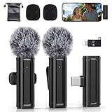Wireless Mini Microphone for iPhone, iPad, Android, 2 Pack Lavalier Mic with 360° Rotatable Clip, Plug and Play Noise Reduction USB-C Mic for Video Recording YouTube TikTok Podcast Content Creators