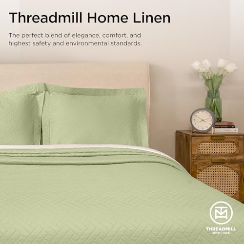 Threadmill Luxury Cotton Blankets for Twin Size Bed | All-Season 100% Cotton Twin Blanket for Bed | Criss Cross Jacquard Lightweight, Soft & Cozy Coverlet, 350GSM, 68 x 90 inches | Sage Green