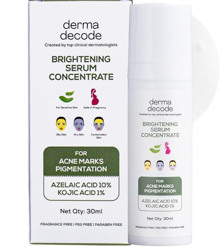 Derma Decode Azelaic Acid Serum with 10% Azelaic Encapsulated, 1% Kojic Acid, Face Serum for Triple Action Skin Brightening and Acne, Removes Pigmentation, Redness, Acne Marks and Dark Spots - 30ml