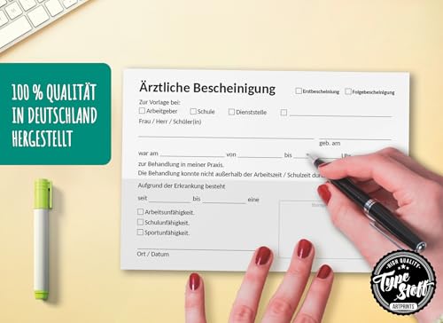 TypeStoff Ärztliche Bescheinigung, 4 Blöcke à 50 Blatt DIN A6 - BD-01524