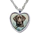 Chocolate Lab Lovers - Handmade HEART-shaped glass pendant necklace jewelry (18, Inches)