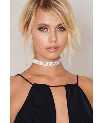 Eftom LN2023-5 Rhinestone Choker Silver 5 Row Sparkly Choker Diamond Crystal Choker Necklaces thumb #6