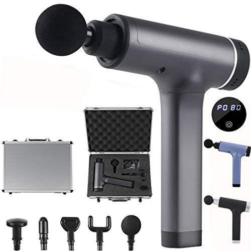 Massage Gun,Massage Gun for Athletes,Deep Tissue Percussion Muscle Massage for Deep Relaxation, Cordless PortableHandheld Electric Full Body Massager Gun,20 Speed 6 Heads with Carrying Case (Gray)