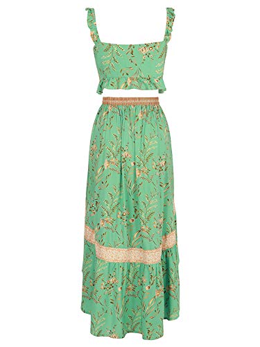 Andoer Conjunto feminino de duas peças com saia superior corte floral estampa floral com decote em V