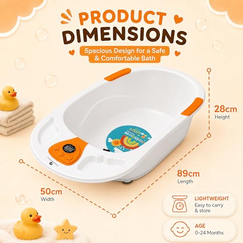Image of StarAndDaisy Baby Bath Tub for 0 to 5 Years with Temperature Sensing Meter & Anti-Skid Legs /Baby Bathing Tub for Newborn & Toddlers /Kids Bath Tub (SBT-White Orange)