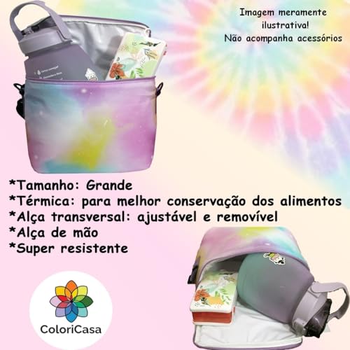 Mochila Escolar de Rodinha Menina Infantil Juvenil Escolar Tie Dye Colorida Lancheira Estojo Costas