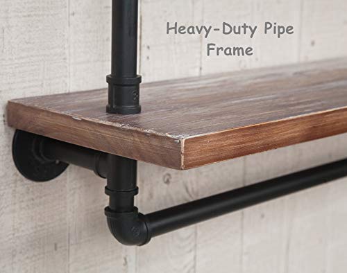 Dofurnilim Industrial Retro Wall Mounted Iron Water Pipe Shelf - Hung Bracket - Diy Storage Shelving Bookshelf - Wood Shelf (Floating Shelves-24“W) #TOP5