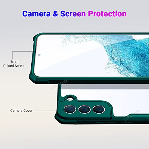 Image of LIRAMARK Transparent Clear Shock Proof Back Cover Case Designed for Samsung Galaxy S22 Plus (Green)
