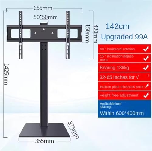 Support TV pivotant 65 pouces avec fixation VESA 600x400 robuste