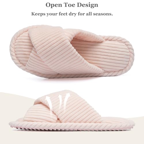 Image of GOEWY Slippers for Women Memory Foam House Bedroom Corduroy Crossbands Open Toe Slides Sandals Shoes Comfy Trendy Gift for womens Anti-Skid sole