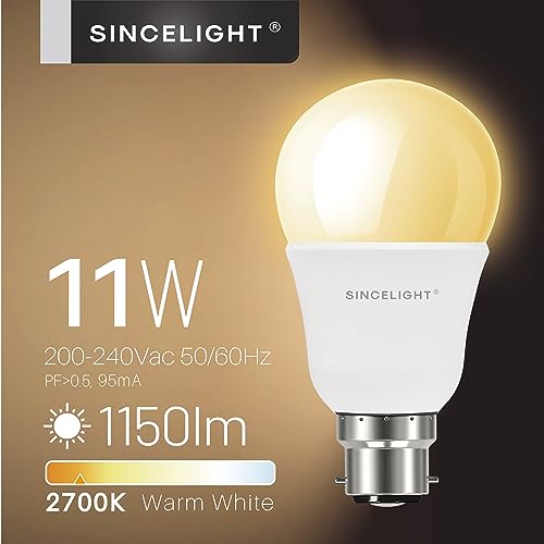 SINCELIGHT B22 LED Light Bulbs 11W,1150 Lumens (100W Incandescant Equivalent) Warm White 2700K, Bayonet Cap BC - Image 2
