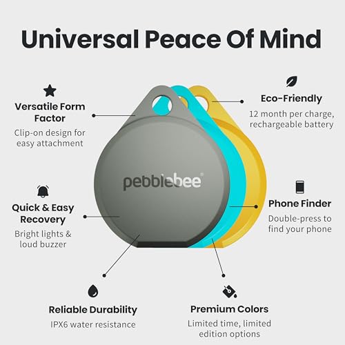 Image of Pebblebee Clip 5 | Rechargeable Bluetooth Tracker Tag for Keys & Bags | Alternative to Air Tag & Android Trackers | 130 dB Siren, Bright LED Strobe, 12-Month Battery, Alert Safety Mode & Phone Finder