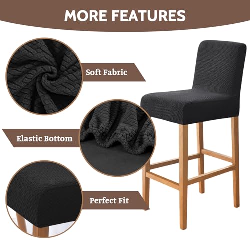 Image of FUANGUI Bar Stool Covers Set of 4, Stretch Bar Stool Seat Covers | Washable Removable Bar Chair Covers with Backs Slipcovers, Bar Chair Covers Square for Kitchen Dining Room Cafe
