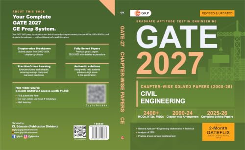 Image of GATE 2027 Civil Engineering | Chapter-wise Previous Year Solved Papers (2000-2026) | 27 Years PYQ with Detailed Solutions | MCQs, NTQs & MSQs | GATE CE Chapterwise Question Bank