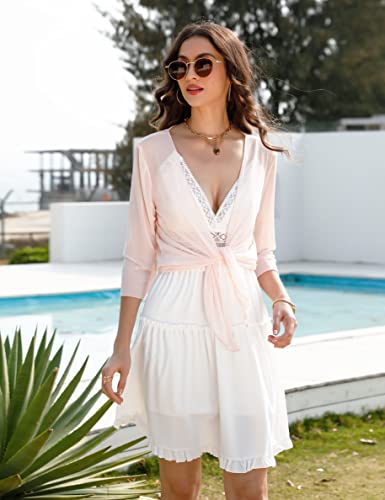Image of Aiboria Womens 3 /4 Sleeve Shrug Sheer Mesh Bolero Tie Front Cropped Cardigan S-XXL