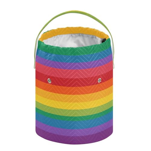 Image of ElliTarr Crochet Bag Yarn Bag with Handle Portable Knitting Project Bag Travel Yarn Storage Organizer Holder Case Rainbow Color Stripes