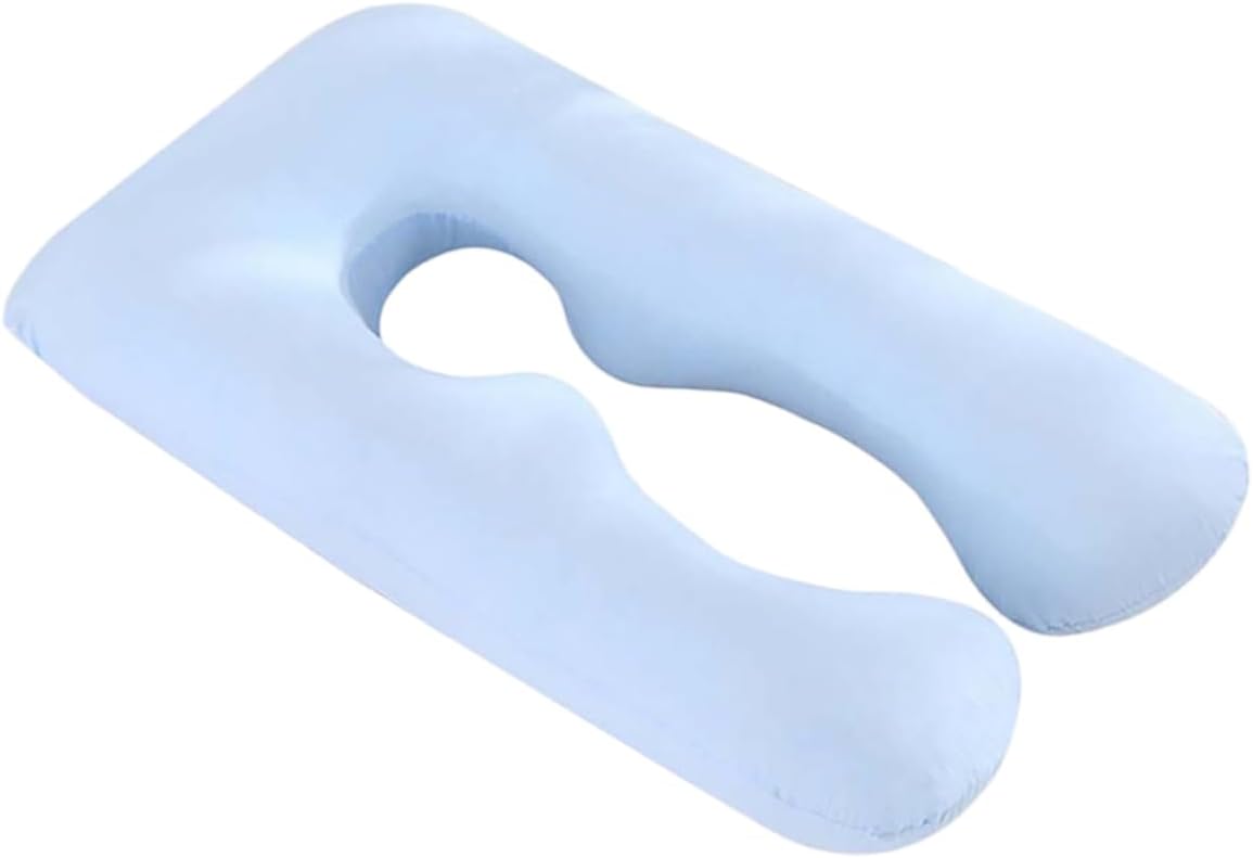 Pregnant Supporter U Shaped Pillowcase Sky Blue Cotton Cover Washable Arm Body Cushion Case with Zipper for Maternity Sleep Comfort