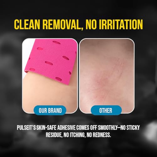 Image of PulseITSportsTape Kinesiology Tape- Waterproof & Sweatproof Sports Tape for Muscle Support, Pain Relief & Injury Recovery | Athletic Physio Tape for Knee, Shoulder, Ankle. 5cm x 5m (with Holes, Pink)