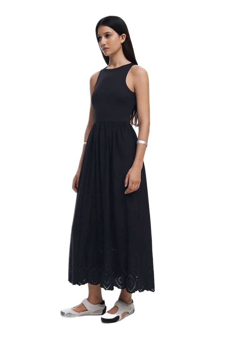 Desigual Dijon Sleeveless Midi Dress with Ribbed Top 25SWVK58 Black