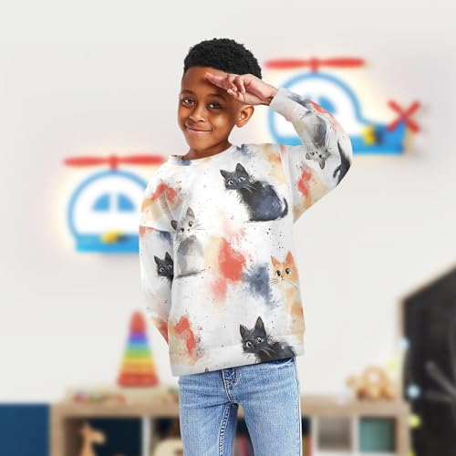 Funny Cat Shabby Chic Big Girls Hooded Sweatshirt Crewneck Boys Sweat Shirt Party 4T4