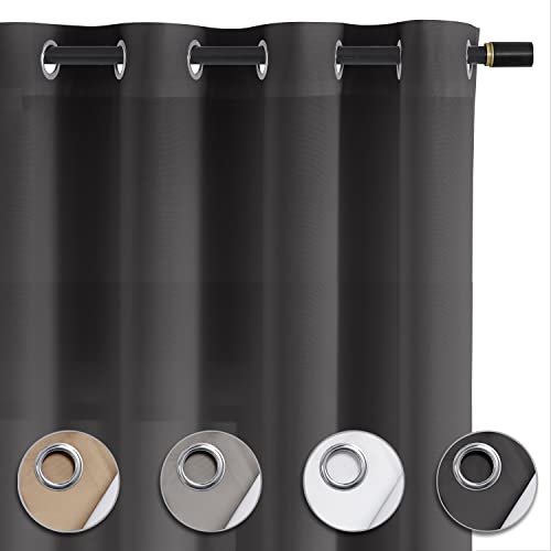 wometo Cortina con 8 ojales de metal inoxidable, opaca, Öko-Tex, 140 x 245 cm, color gris oscuro