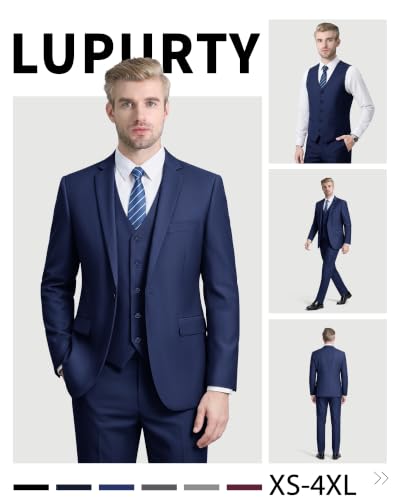 Image of LUPURTY 3 Piece Suits for Men Slim Fit Men's Suit for Business Wedding Party 2 Button Blazer Tuxedo Set Jacket Vest Pants
