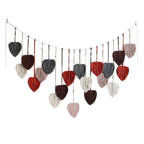 Tenture murale bohème en coton tissé main macramé plumes 45x80cm