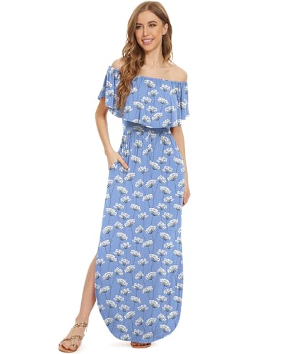 Image of LILBETTER Womens Off The Shoulder Ruffle Party Dresses Side Split Beach Maxi Dress