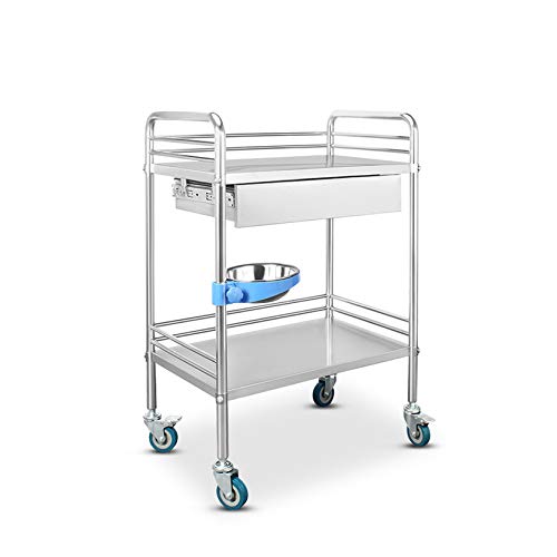 Chariot médical en acier inoxydable avec tiroir profond et roues de freinage à 360°, organiseur de matériel durable et antirouille pour hôpital, clinique, laboratoire