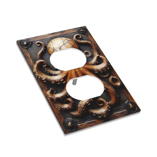 Decorative Outlet Covers Vintage Octopus 1 Gang Duplex Light Switch Cover Plate Wall Plates for Electrical Outlets Switchplate Faceplate for Bedroom Decor