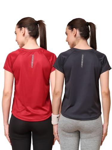Image of UZARUS Women's V-Neck Sports T-Shirt | Pack of 2 | Gym, Yoga & Activewear Top
