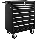 tectake® Chariot d'atelier Metallique Servante d'atelier Vide Trolley Professionnel 7 Tiroirs spacieux Verrouillables Chariot a Roulette pour Rangement Atelier Garage - Noir