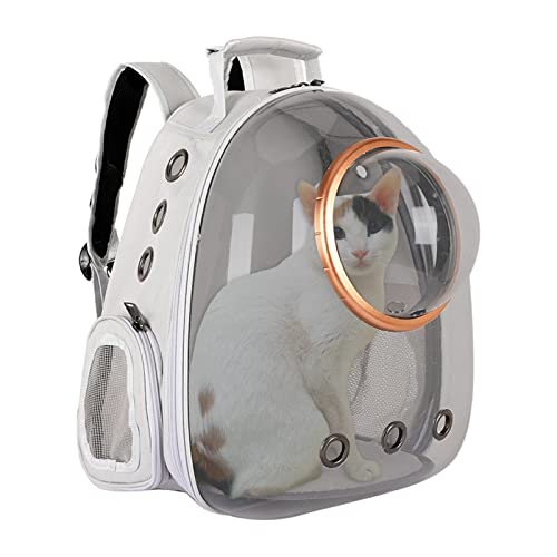 Mochila para mascotas gris con ventana transparente y ventilación 5