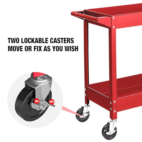 TCE Service Utility Cart Heavy Duty 2 Shelf Tier 300 LBs Rolling Trolley Storage Organizer for Garage Warehouse Workshop, APTC304U , Red