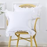 TEALP 18''x18''Euro Pillow Shams White Throw Pillow Covers - 100% Cotton Square Cushion Cases with R