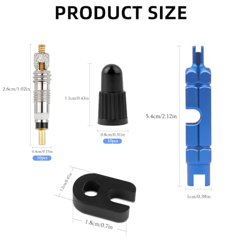 Image of 22 PCS Presta Valve Core Kit, 10 PCS Valve Core for Presta & 10 PCS Presta Valve Adapter Presta Valve Caps with 2 Plastic & Alloy Valve Core Remover Dismantle Removal Tools