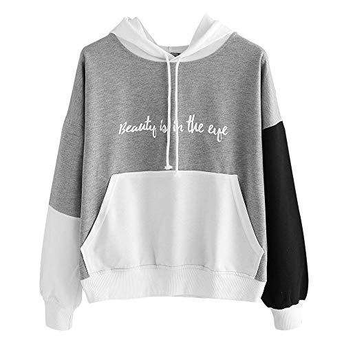 MEIbax Mujeres Casual Moda Sudaderas con Capucha Empalme Color de Manga Larga Sudaderas Jersey de Bolsillo De Letra Impresa Ropa de Mujer en Otoño Invierno Abrigos