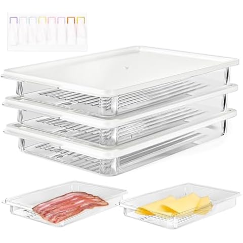 mcwdoit Bacon Keeper for Fridge, Transparent Deli Meat container for fridge, Stackable Cheese Ham Container, Food Storage Boxes with Lid for Cold Cuts, Lunch Meat, Salami, Meal Prep Containers,3 Pack Cover