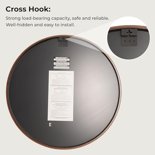 WallBeyond 28 Inch Round Wood Mirror, Large Circle Wooden Frame Wall Mirror for Bathroom, Living Room, Bedroom, Entryway (Walnut) by WallBeyond - Used condition - Image 8