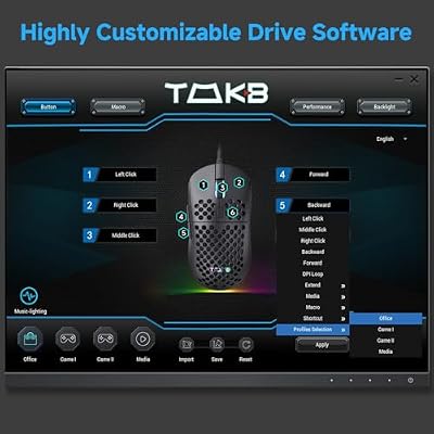 TMKB Falcon M1SE Ultralight Honeycomb Gaming Mouse, High-Precision 12800DPI Optical Sensor, 6 Programmable Buttons, Customizable RGB, Drag-Free Paracord, Ergonomic Wired Gaming Mouse - Matte Black