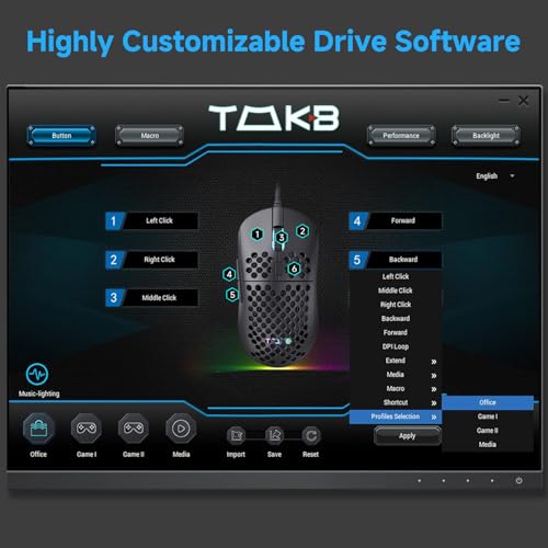 Image of TMKB Falcon M1SE Ultralight Honeycomb Gaming Mouse, High-Precision 12800DPI Optical Sensor, 6 Programmable Buttons, Customizable RGB, Drag-Free Paracord, Ergonomic Wired Gaming Mouse - Matte Black