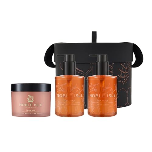 Noble Isle Tea Rose Blush Of Romance Gift Set | Bath & Shower Gel, Body Cream & Hand Wash | Infused with Black Tea Leaves & English Rose Petals | Vegan & Cruelty Free - 3 x 250ml