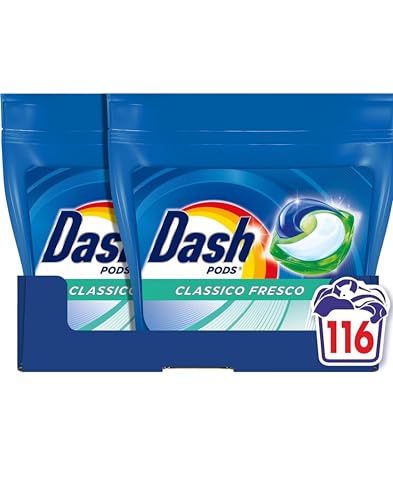 Dash Pods - Detergente para lavadora en cápsulas, 116 lavados (58 x 2), clásico fresco, elimina las manchas, eficaz en frío incluso y en ciclos cortos