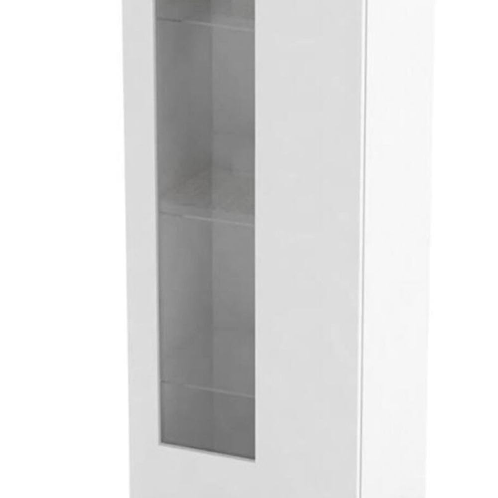 Dmora - Vetrina Mimmo, Credenza con anta a vetro, Mobile da soggiorno multiuso, 100% Made in Italy, cm 45x34h162, Bianco lucido