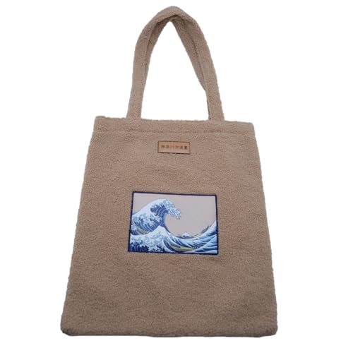Nomadict Tote Bag Kanagawa Wave Tote Bag Tote Bag für Schule, Einkaufen, Arbeit, 41 cm x 36 cm, Kawaii, beige, Zeitgenössisch