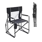 HAPPYMONT Folding Rocking Chair for Adults - Outdoor Camping and Lawn Chair with Breathable Mesh, Detachable Waterproof Armrests and Cup Holder – Portable Travel Seat, Black
