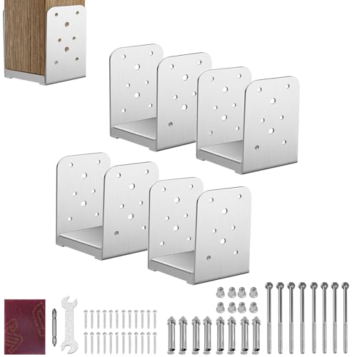 Goowoobee 6×6 Post Base, 6×6 Stainless Steel Post Base, Adjustable Post Bracket, 4 Pcs, Inside Dimensions (5.3 x 5.3 inch), for Standing Wooden Posts, Patio Fences, Handheld Support Brackets and More