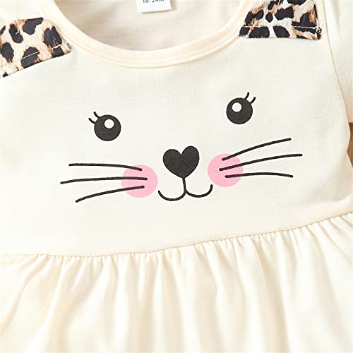 Patpat 2-Piece Toddler Girl Letter Cat Print Ear Design Tee And Leopard Print Pants Set #TOP2