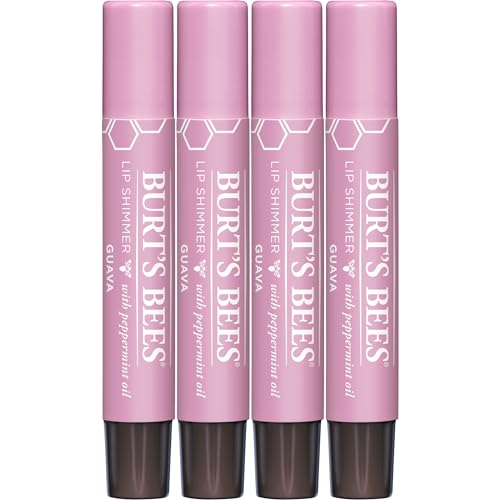 Burt's Bees Shimmer Lip Tint Stocking Stuffers Set, Tinted Lip Balm Stick, Moisturizing for All Day Hydration with Natural Glowy Pigmented Finish & Buildable Color, Guava (4-Pack)