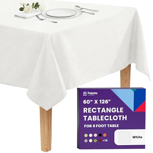 Image of Gee Di Moda Rectangle Tablecloth - 60 x 126 Inch White Table Cloth for 8 Foot Rectangle Tables - Heavy Duty Washable Fabric - for Holiday Party, Dinner, Weddings, Baby Shower & Events
